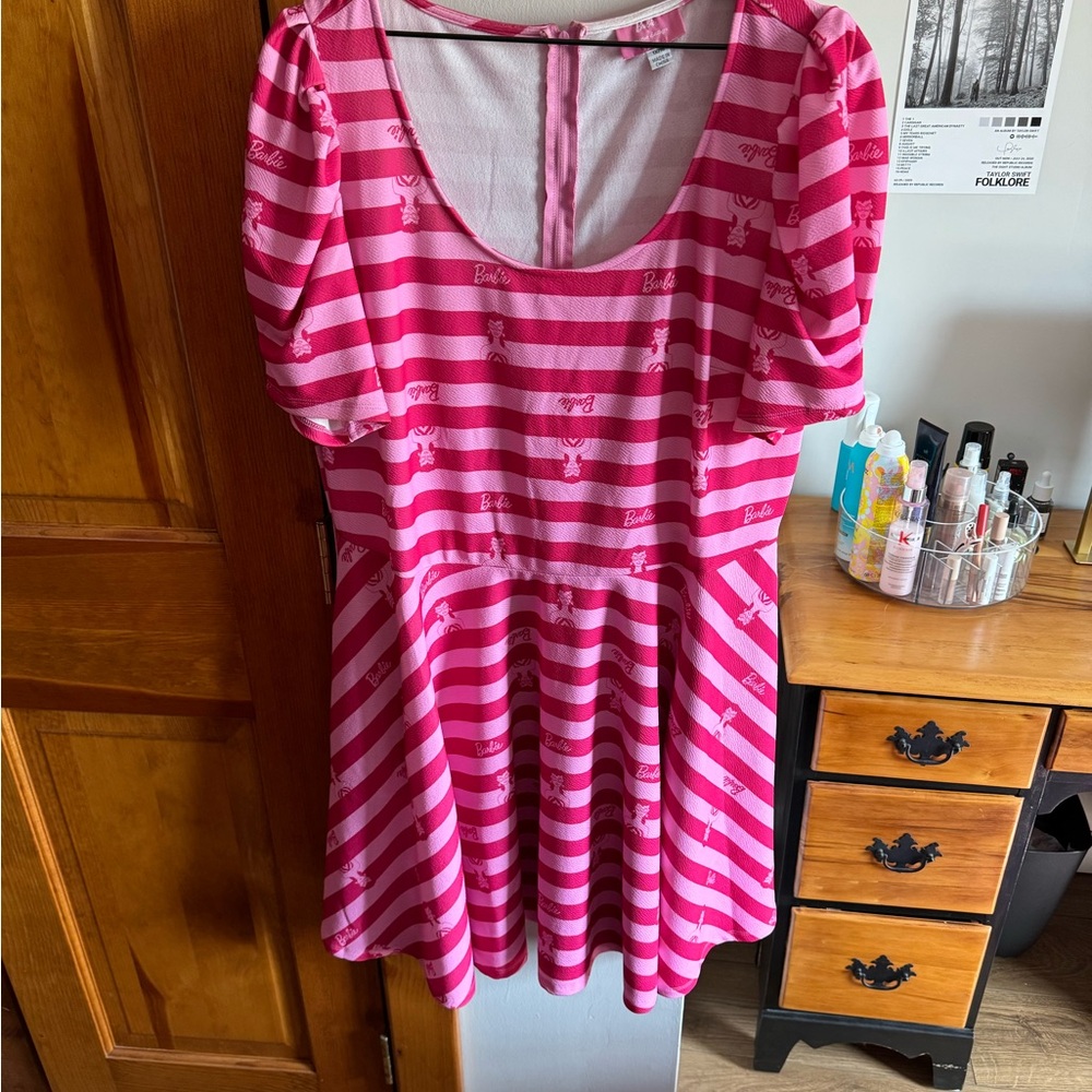 Unique Vintage Barbie Pink and White Striped Midi Dress